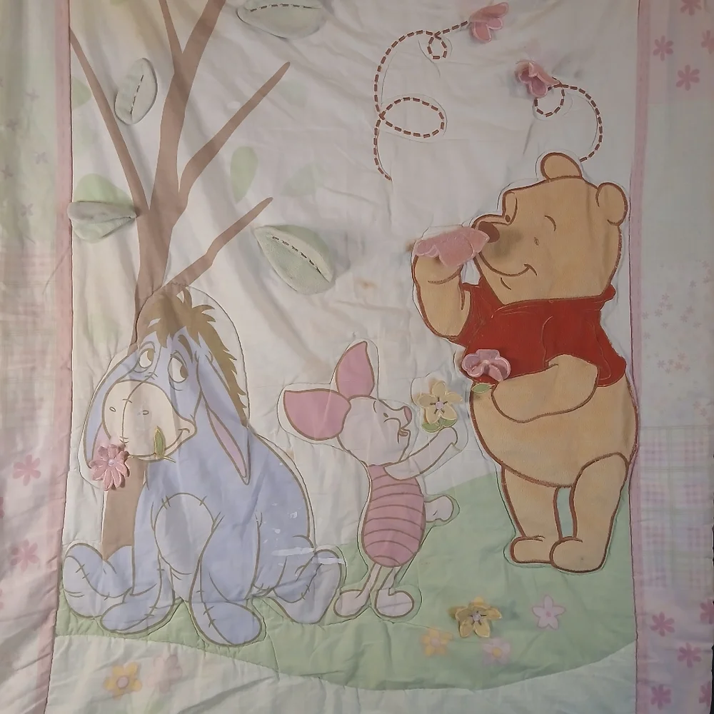 Vtg Crown Crafts Winnie The Pooh Embroidered Comforter Crib Quilt 40